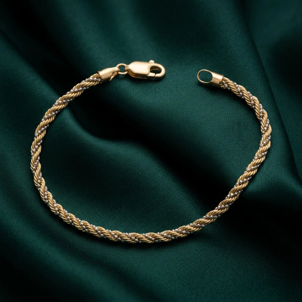 18K Gold Fluid Chain with Two Tone Braided Design