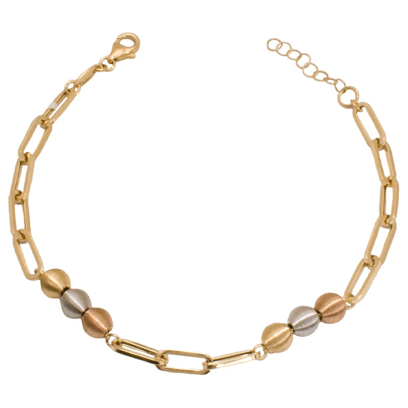 18K Gold Bracelet with Delicate Chain and Beads Design