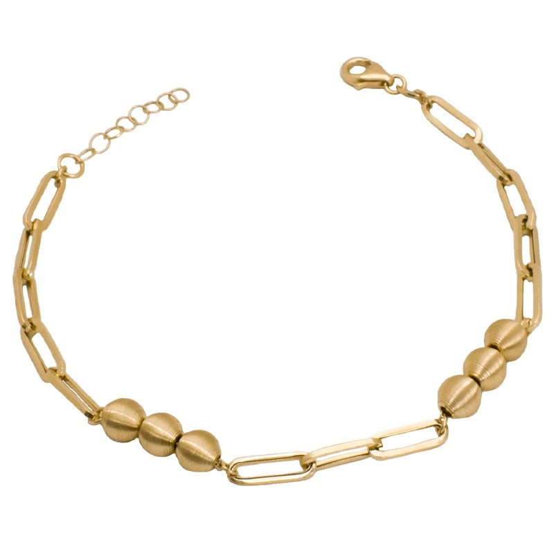 18K Gold Bracelet with Chain and Ribbed Beads Design