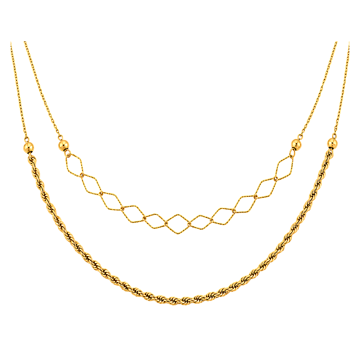 18K Gold Necklace with Double Layer Design
