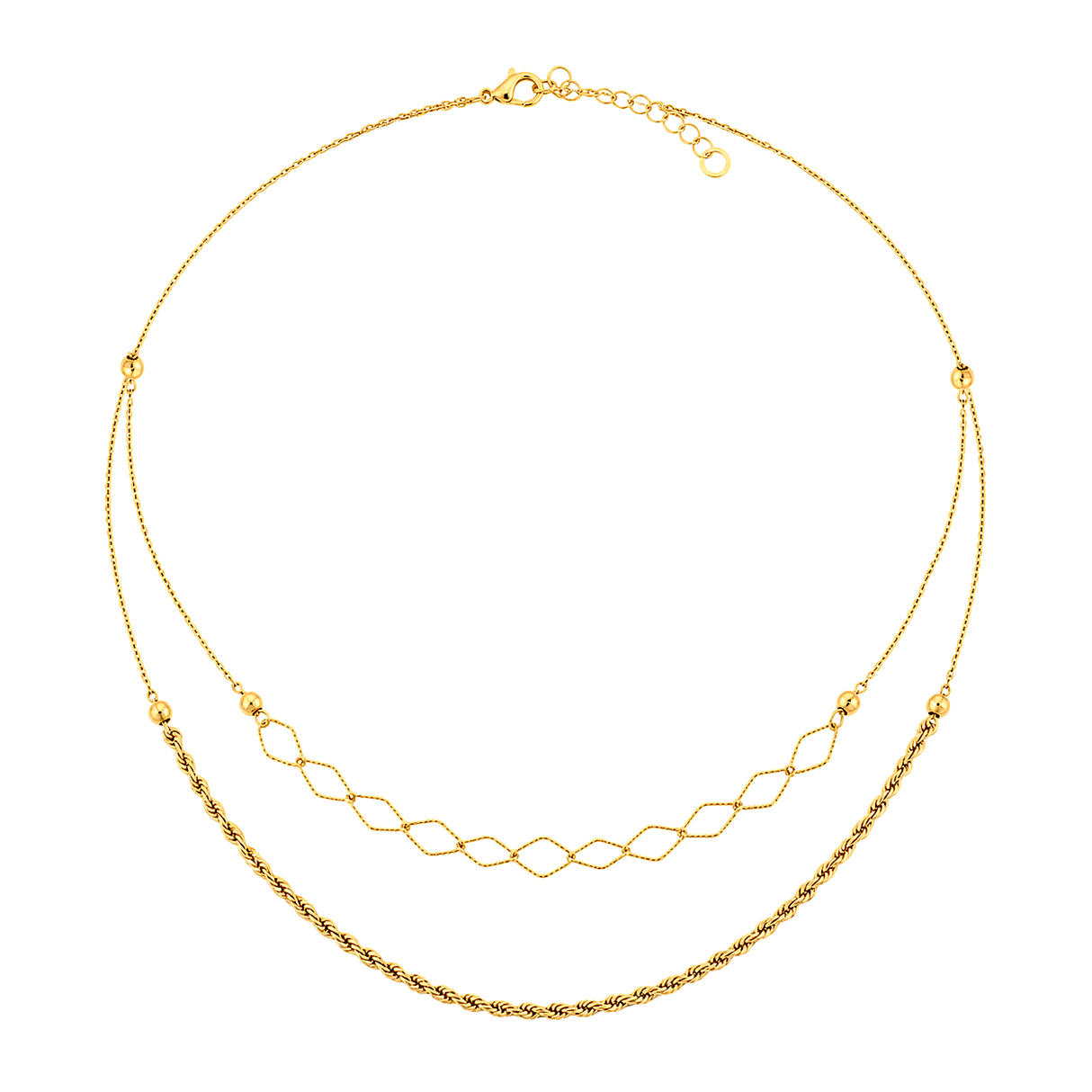 18K Gold Necklace with Double Layer Design
