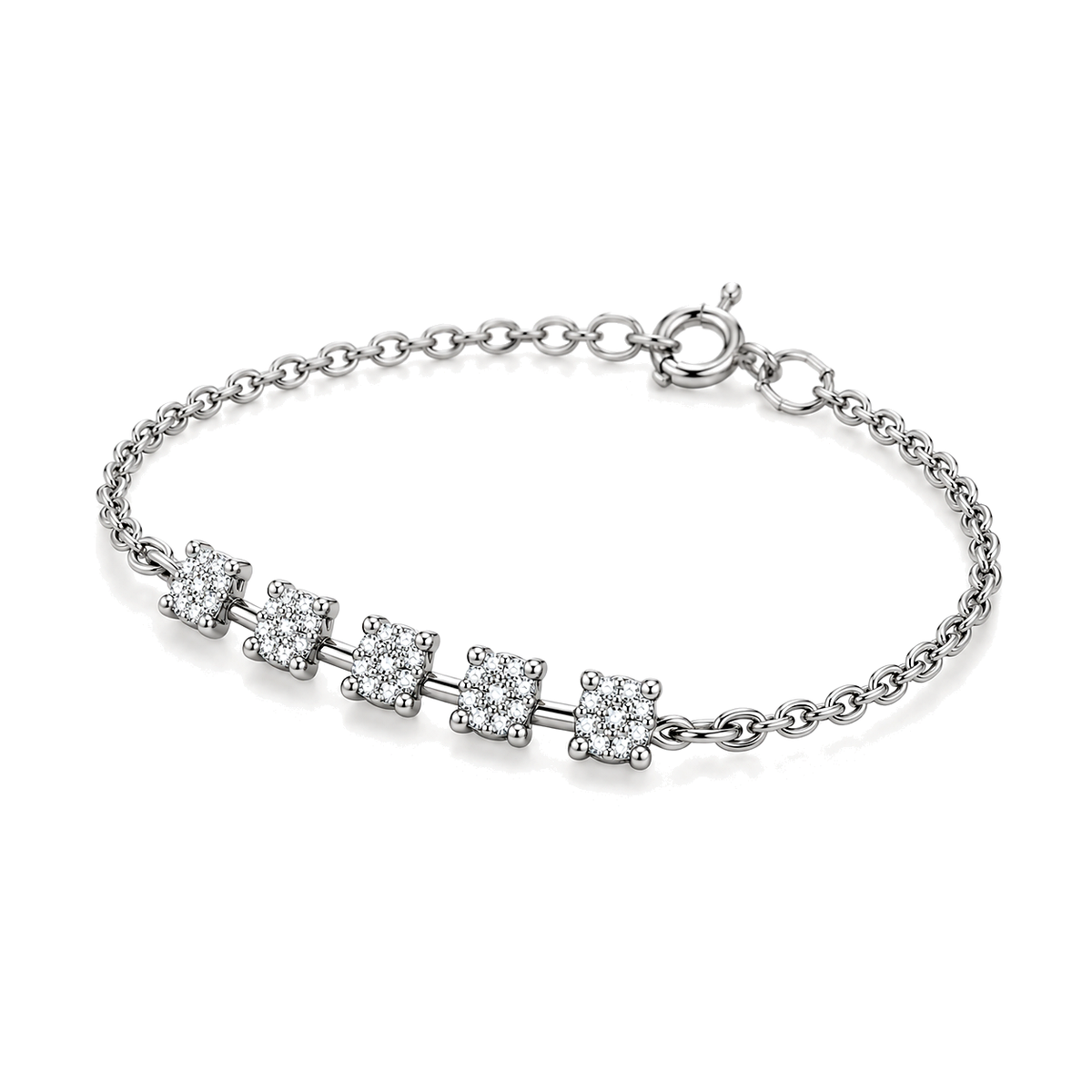 18K Diamond Bracelet With Square Pendants