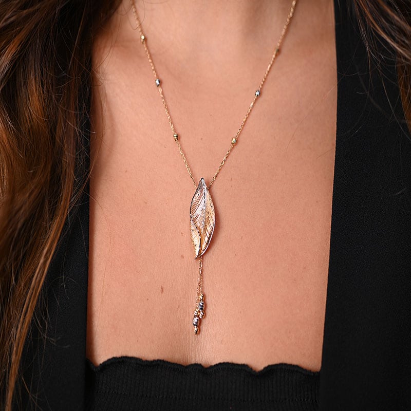 18K gold set, dangling leaf design