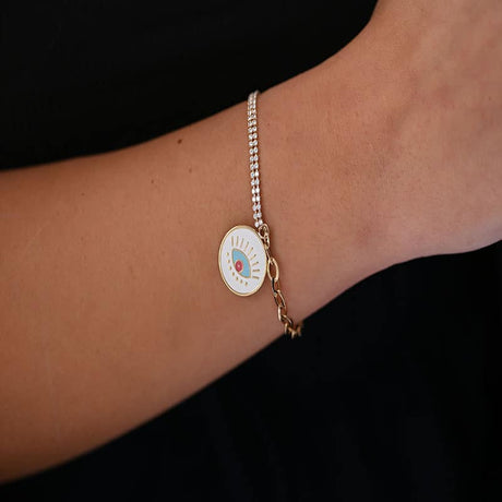 18K Gold Bracelet with Evil Eye Charm
