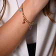 18K Gold Bracelet with Interlocking Charms and Colorful Pendants