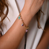 18K Gold Bracelet with Playful Design and Colorful Ornaments