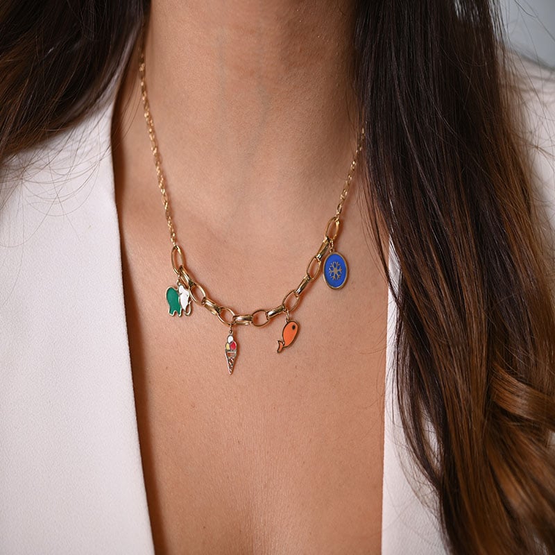 18K Gold Necklace with Playful Summer Charms
