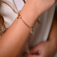 18K Gold Bracelet with Red Key Charm and Delicate Chains
