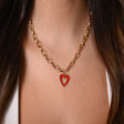 18K Gold Necklace Confidence Color with Hollow Red Heart Charm