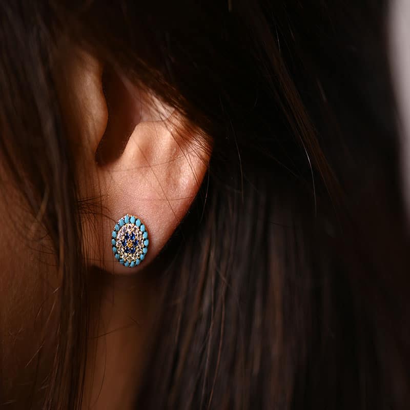18K Gold Earrings Colorful with Stones