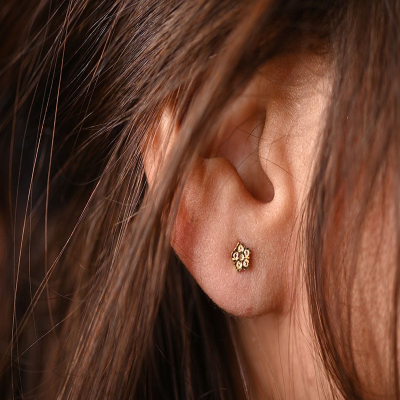 18K Gold Earrings with Spring Flower Design