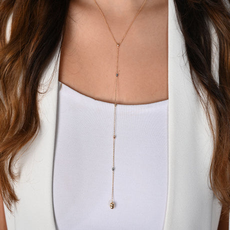 18k gold Y-shaped necklace with a long pendant