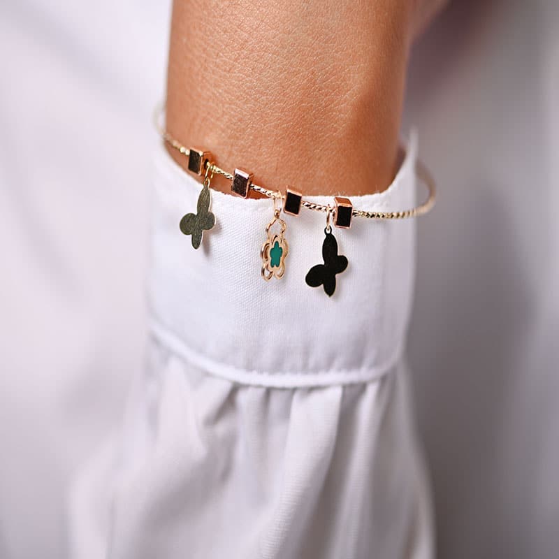 18K GoldKids Bracelet with Butterfly Charms and Colored Stones