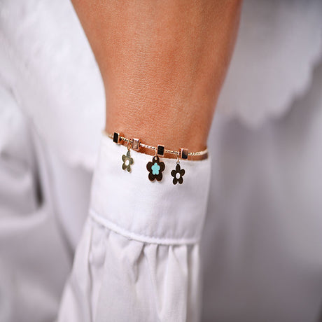 18K Gold Bracelet with Flower Charms
