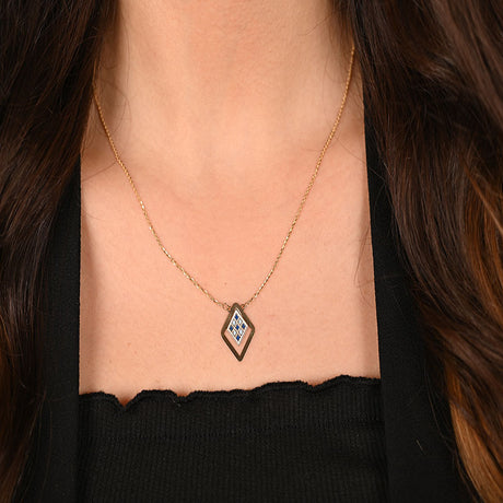 18K Gold Necklace with Colorful Geometric Pendant