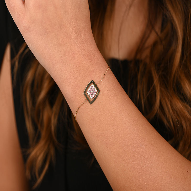 18K Gold Happiness Square Bracelet with Colorful Geometric Design