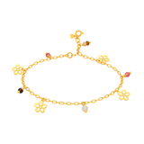 18K Gold Anklet With Flower Pendants