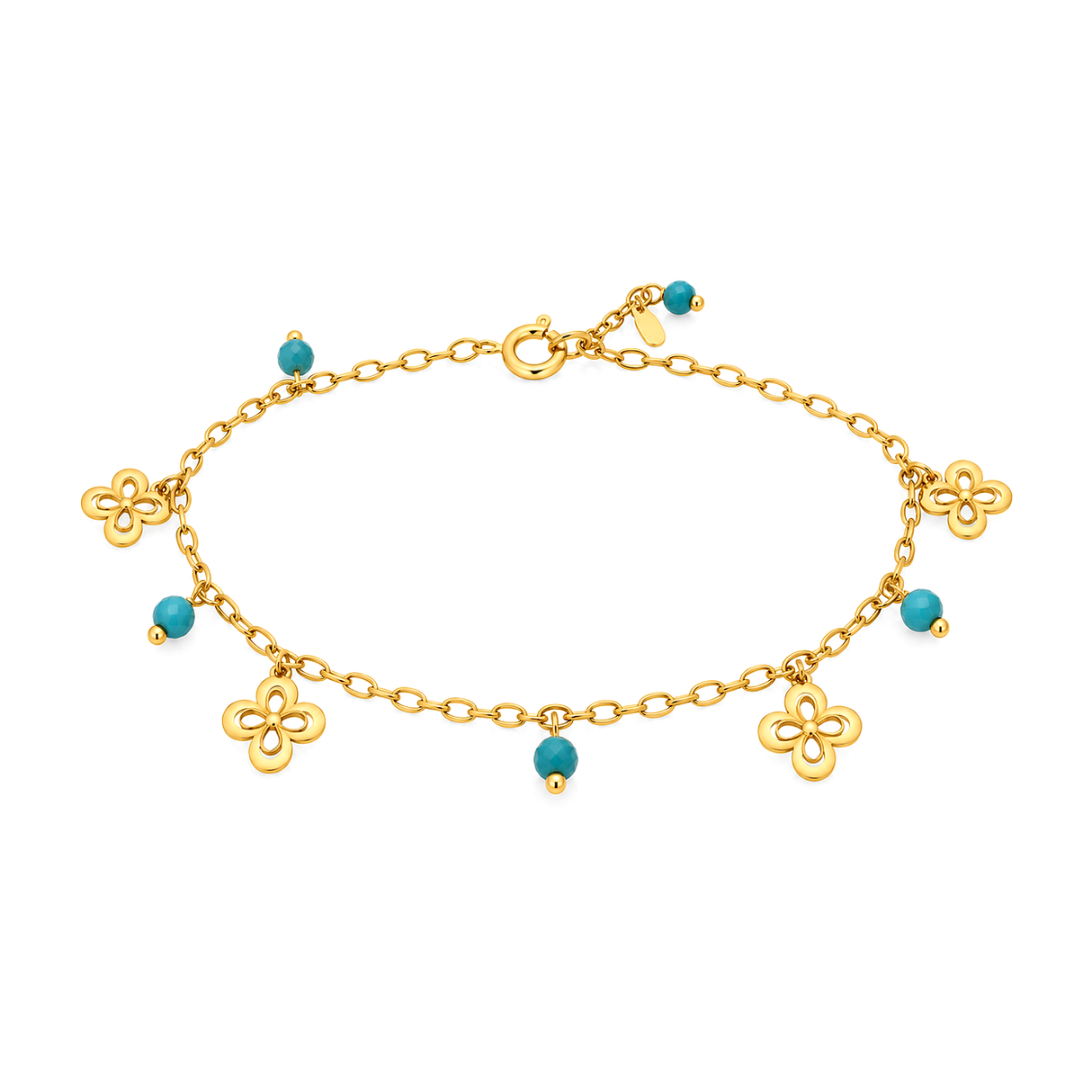 18K Gold Anklet With Dangling Flower Design