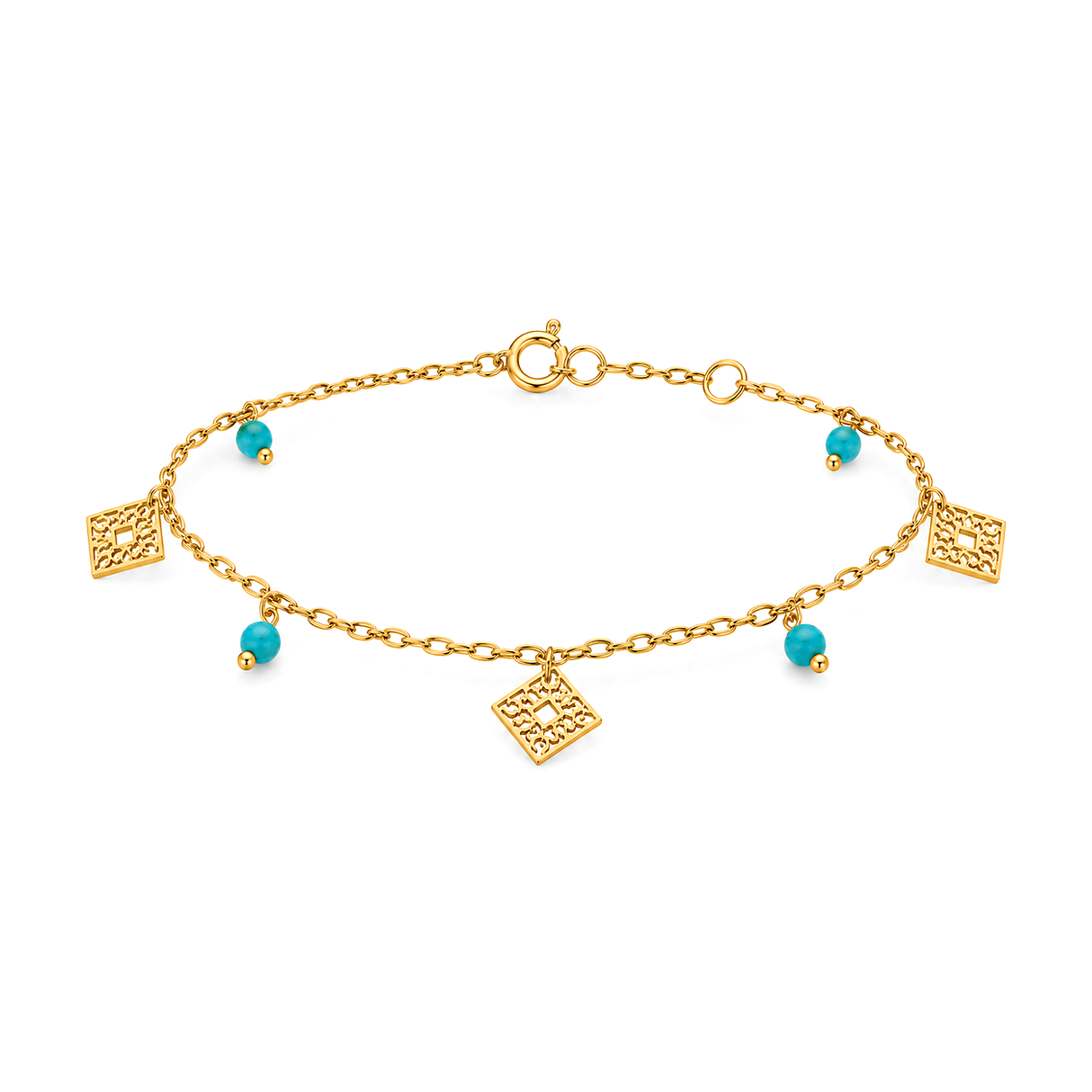 18K Gold Anklet With Turquoise Beads Design