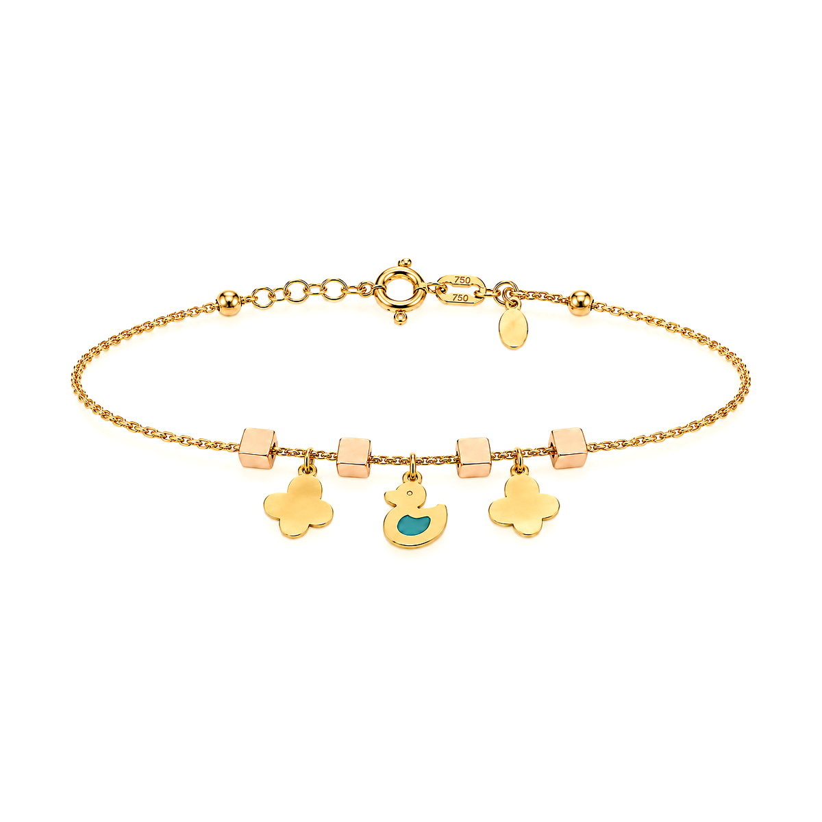 18K Gold Kids Bracelet Butterfly and Duck Design
