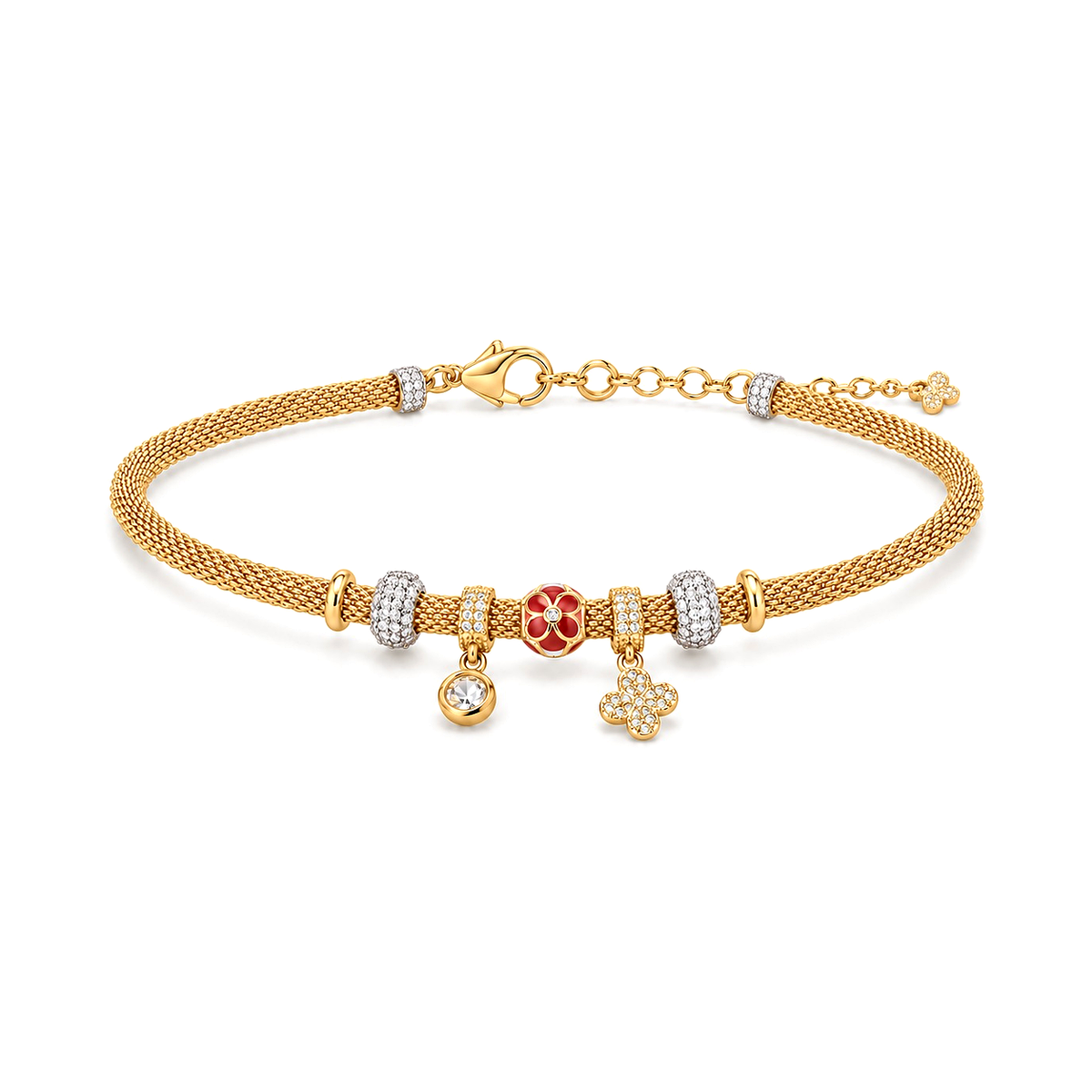 18K Gold Chain Bracelet Dangling Charm Design