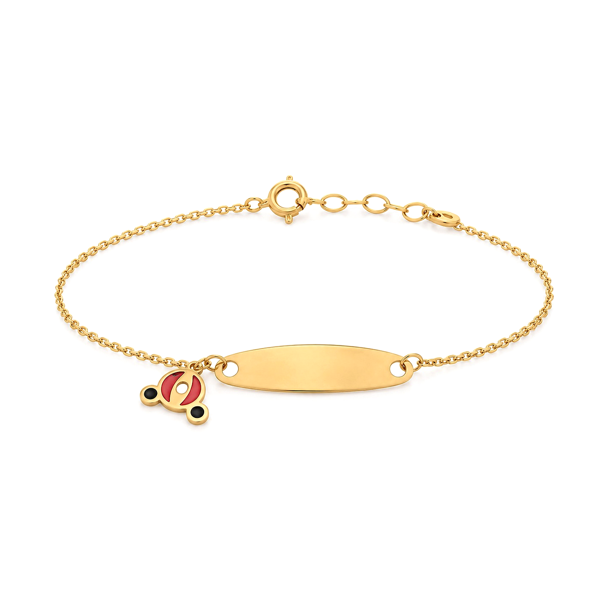 18K Gold Kids Chain Bracelet Red Teddy Bear Design