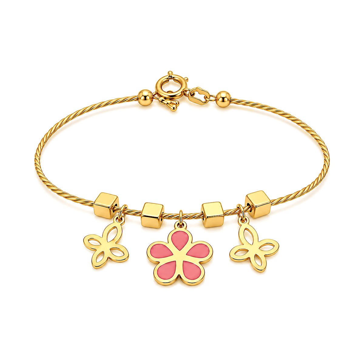 18K Gold Kids Bracelet with Colorful Flower Design