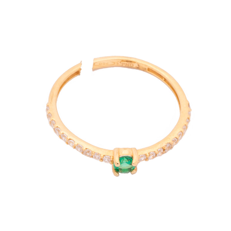 18K Gold Ring with Green Stone and Sparkling Paved Stones