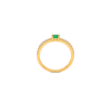 18K Gold Ring with Stone Sparkling Paved Stones Design In Green