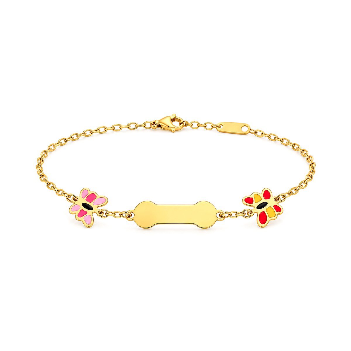 18K Gold Kids Chain Bracelet Colorful Butterflies Design