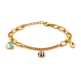 18K Gold Chain Bracelet Colorful Swan Design