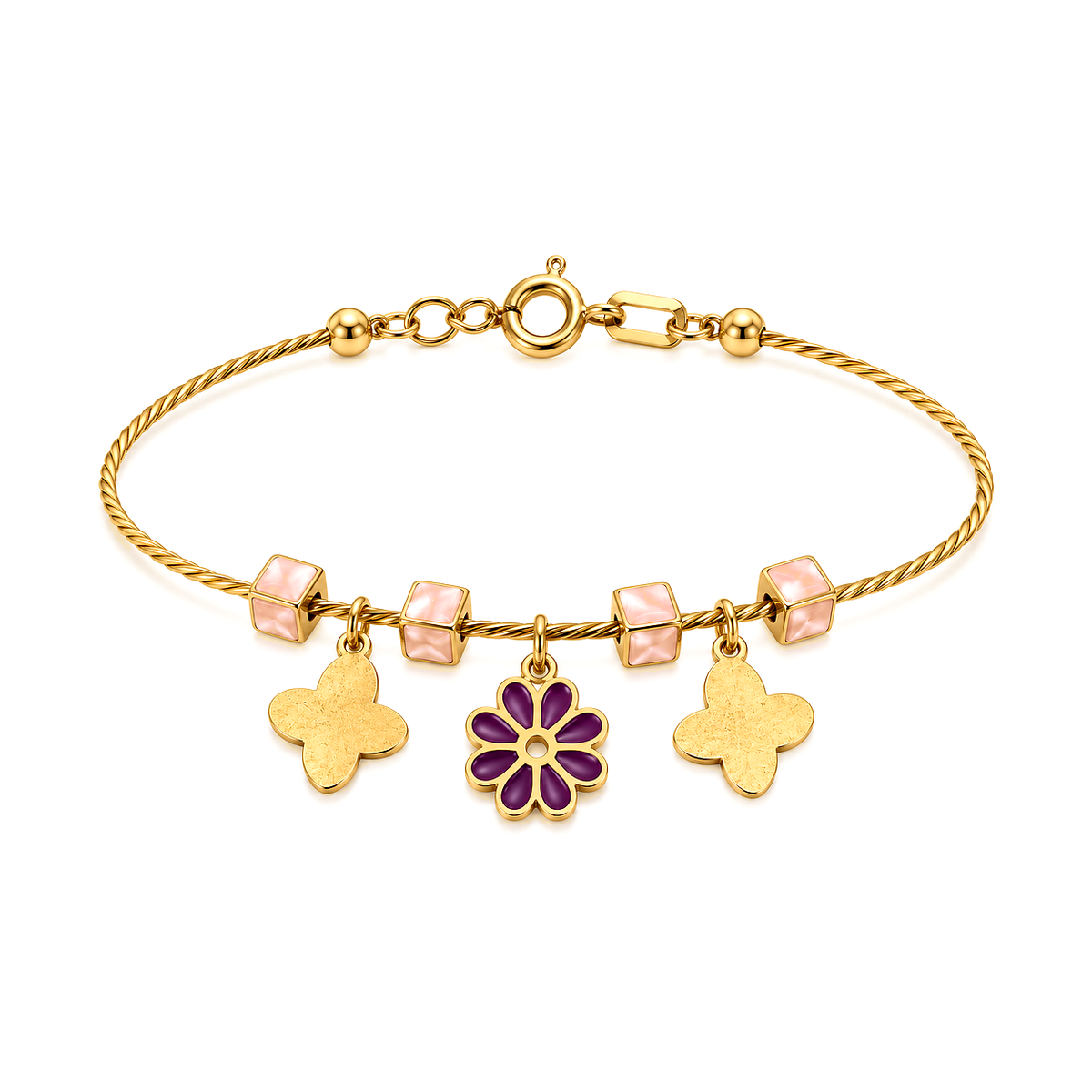18K Gold Kids Bracelet with Rose & Butterfly Pendant