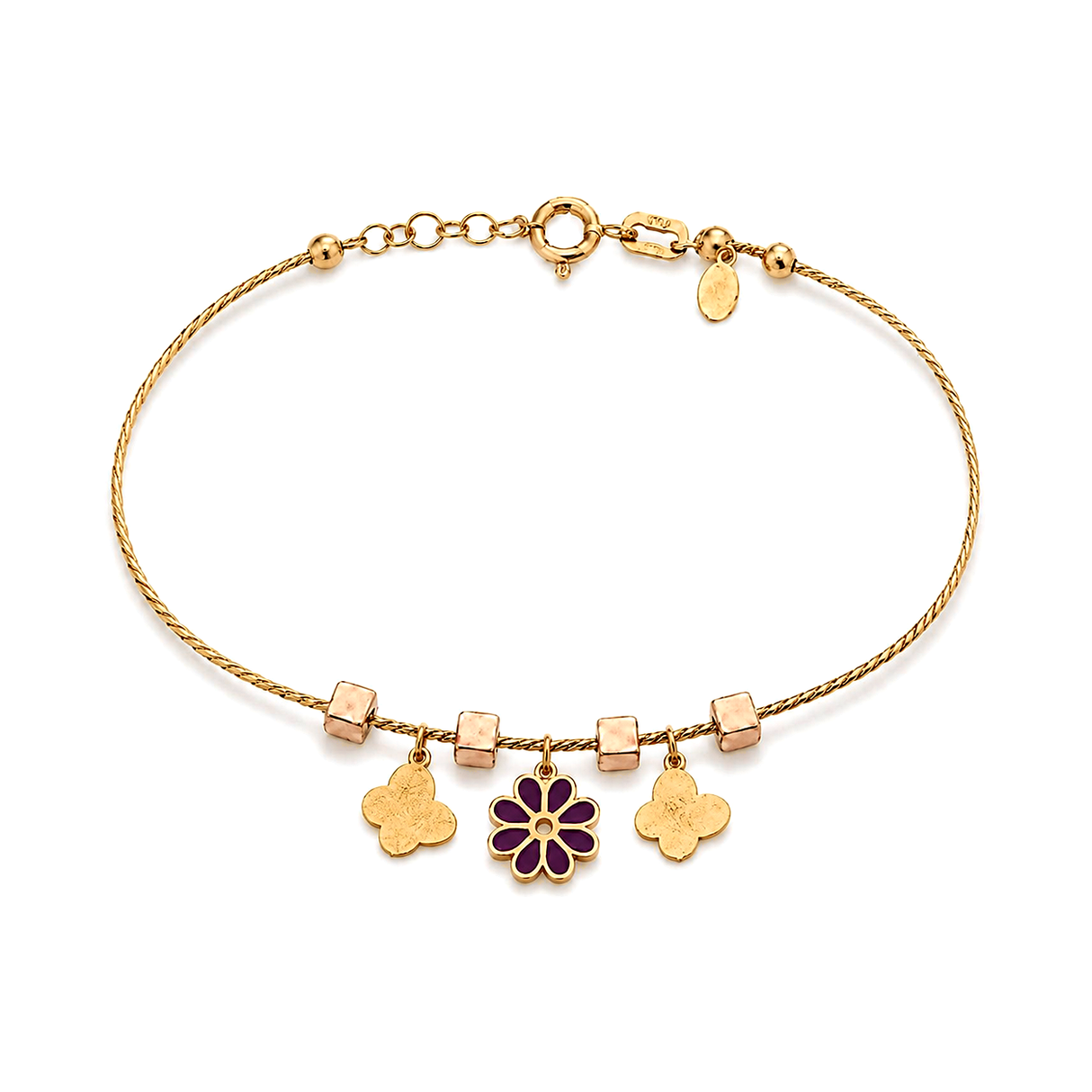 18K Gold Kids Bracelet Rose & Butterfly Design