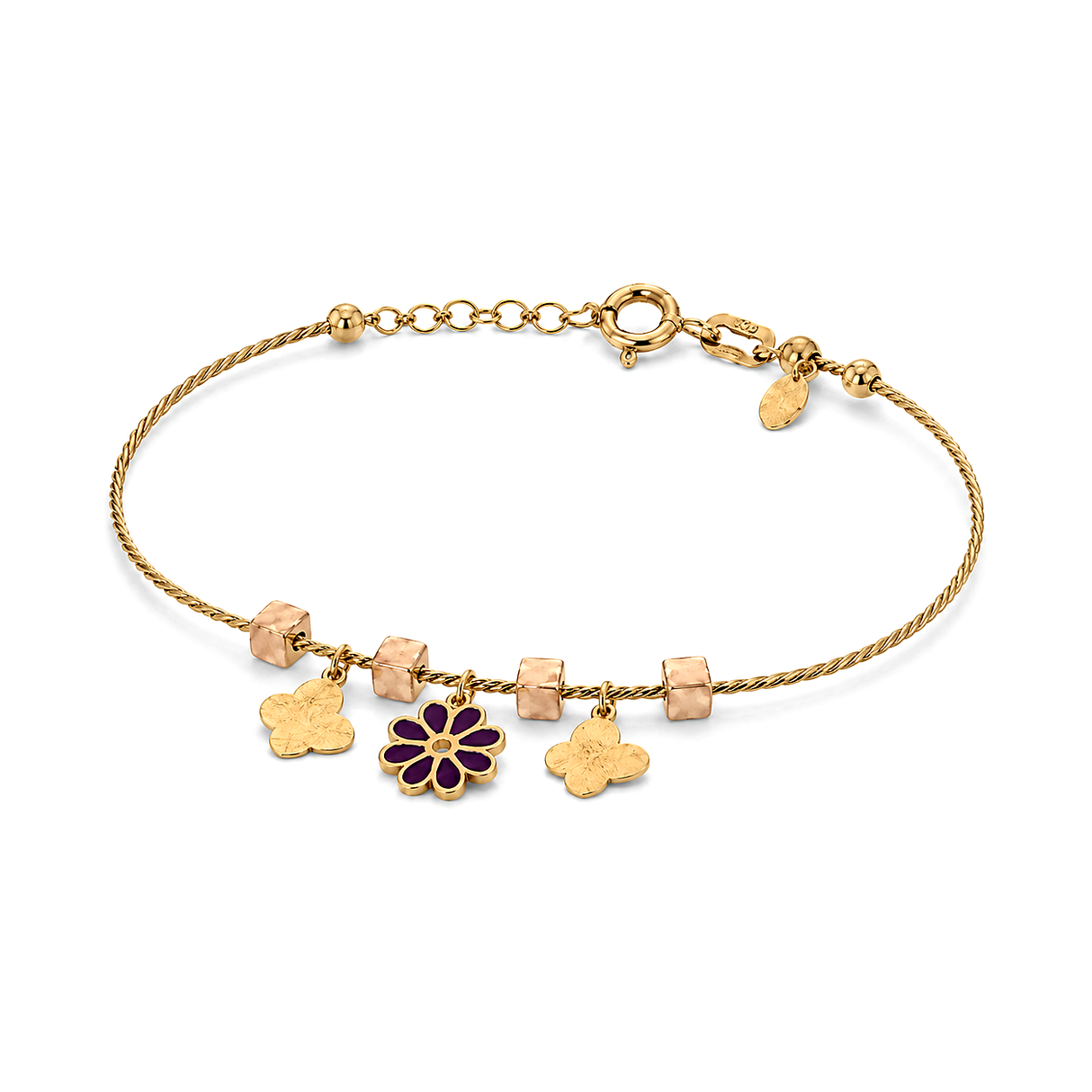18K Gold Kids Bracelet Rose & Butterfly Design