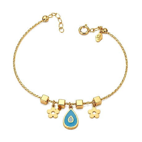 18K Gold Kids Bracelet Rose & Teardrop Design