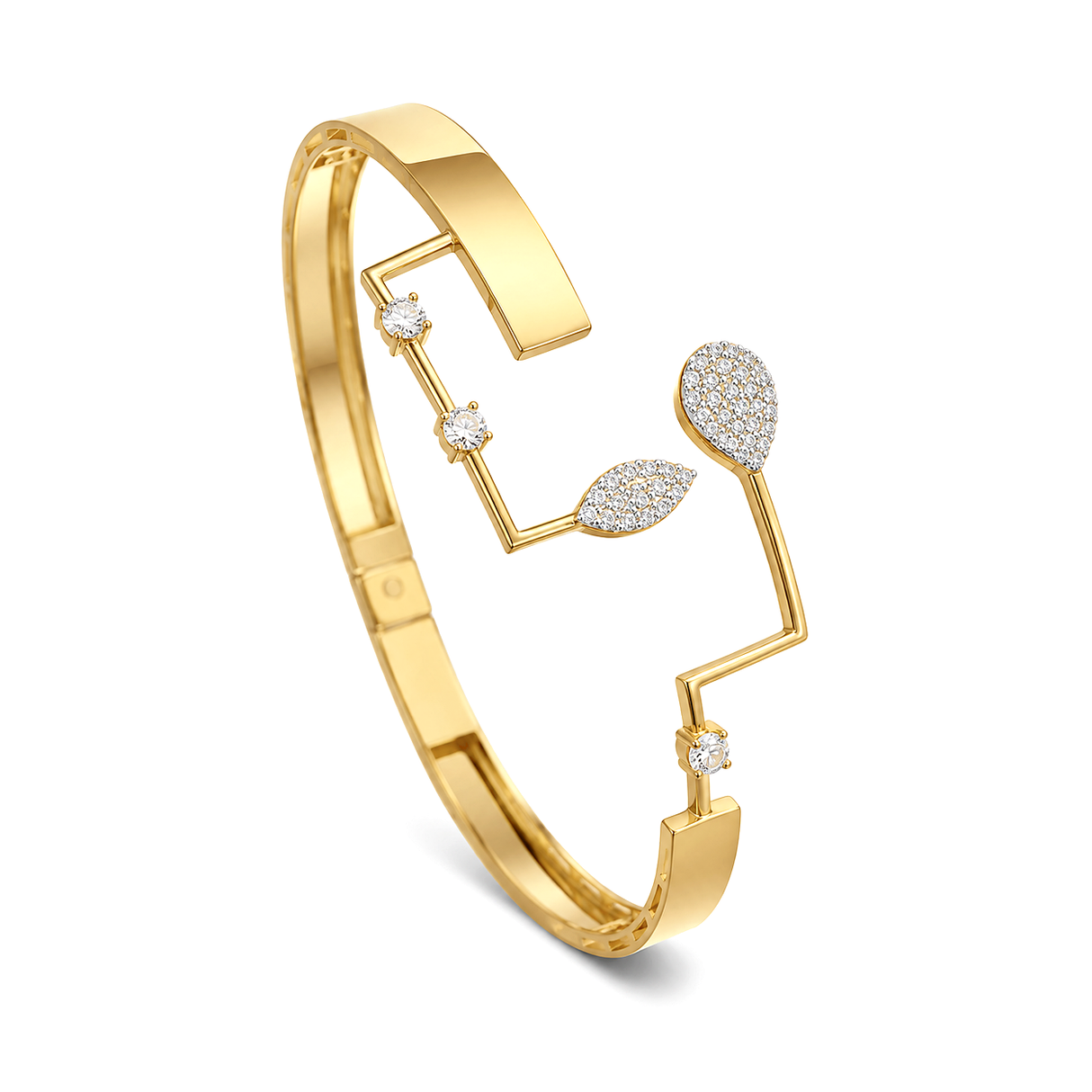 18K Gold Bracelet Open Cuff, Side Details Design