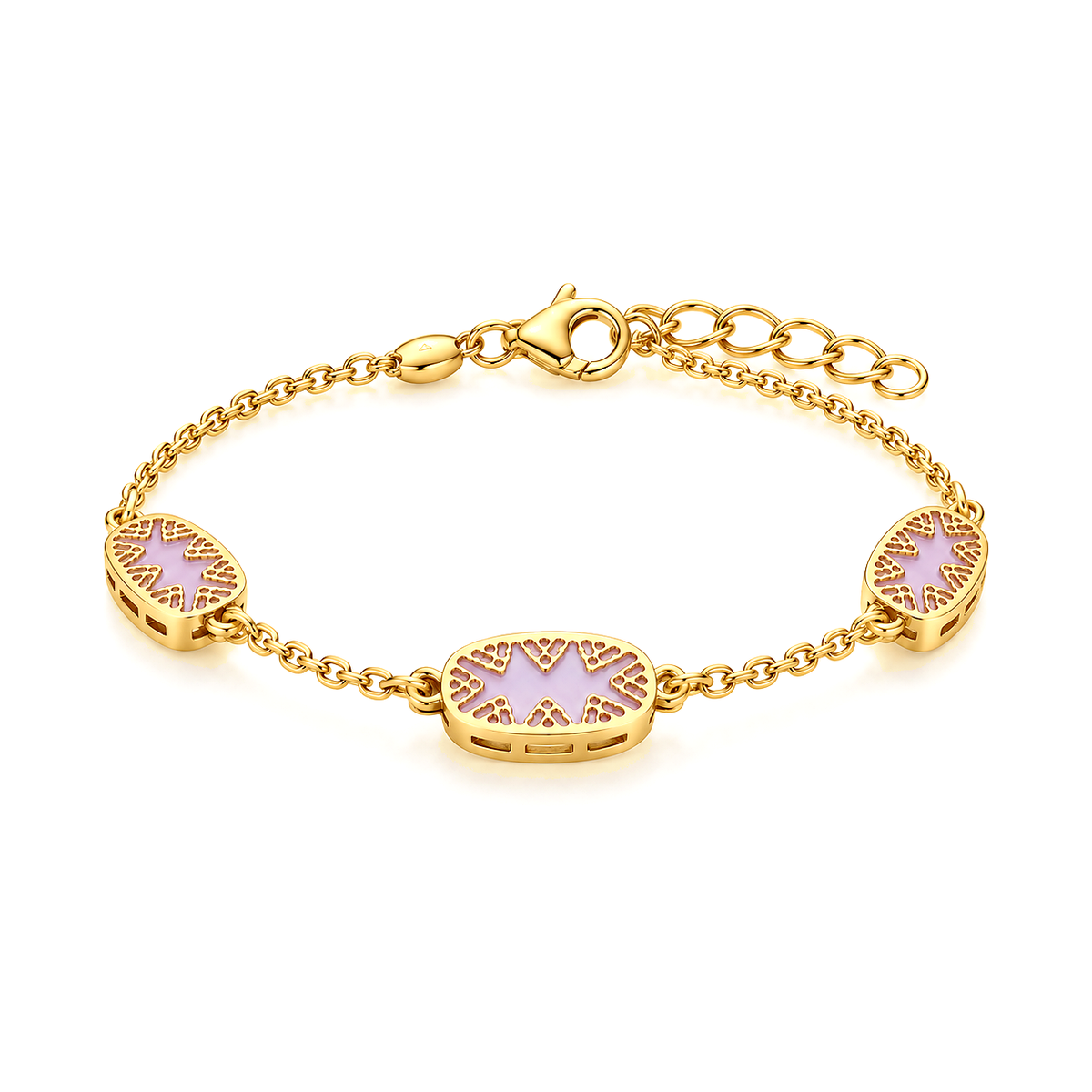 18k Gold Chain Bracelet with Oval Lavender Stones