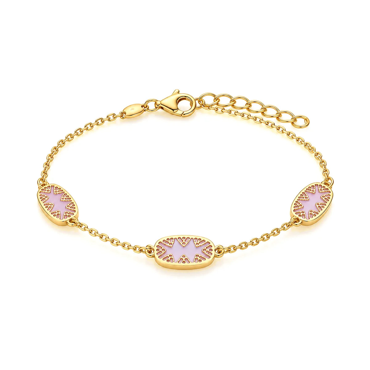 18k Gold Chain Bracelet with Oval Lavender Shapes