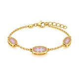 18k Gold Chain Bracelet with Oval Lavender Shapes