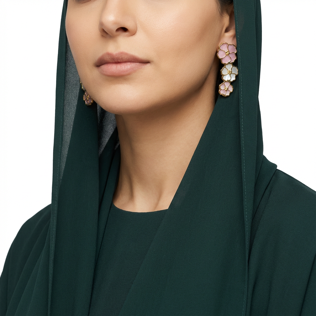 حلق ذهب عيار 18 بتصميم زهور ملونة