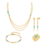 18K Gold Set with Triple Chain and Turquoise Bars