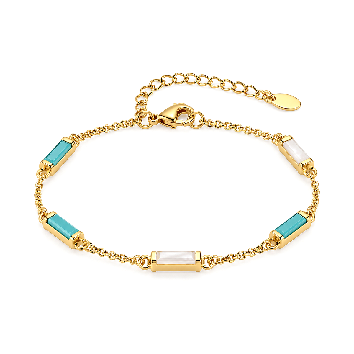 18K Gold Set with Triple Chain and Turquoise Bars