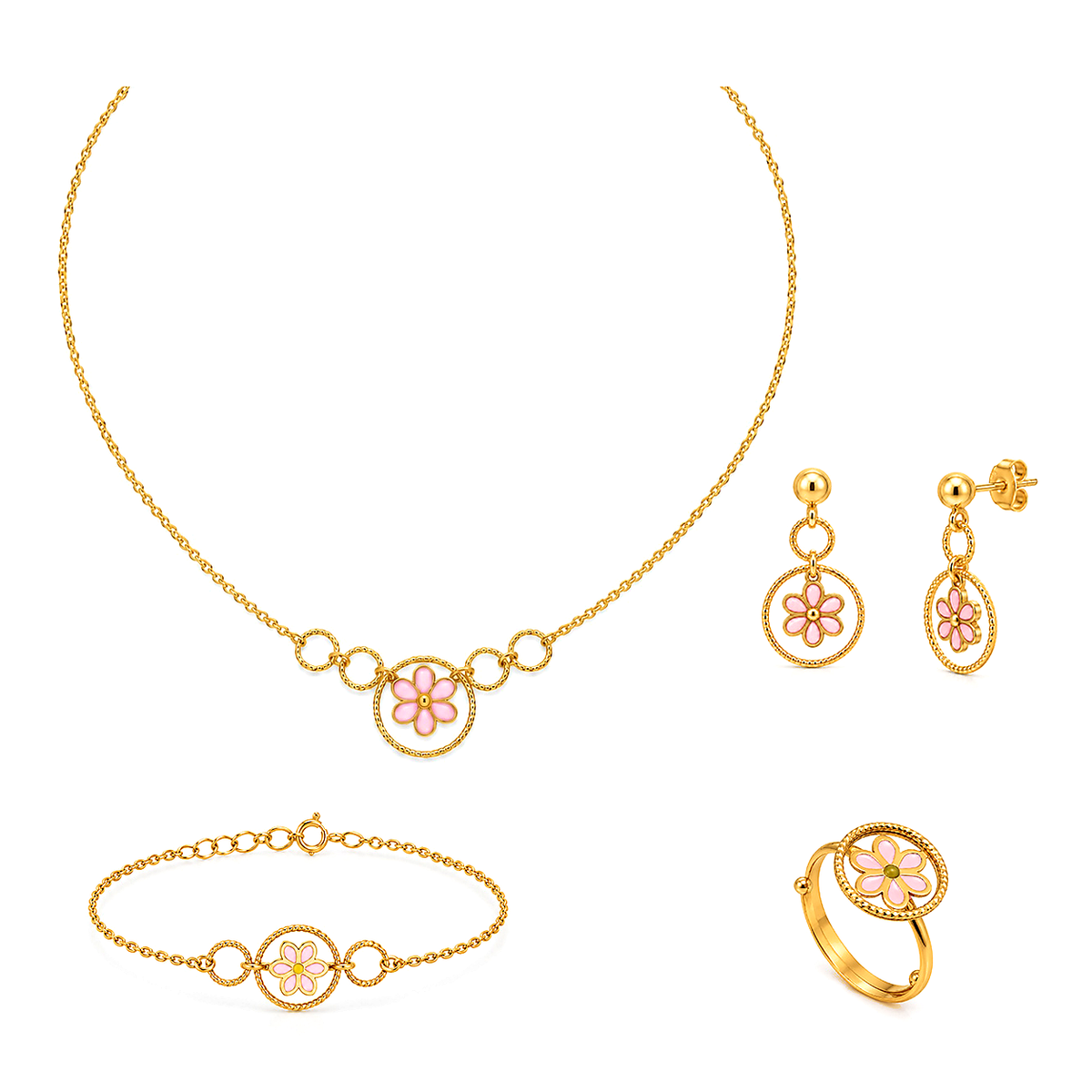 18K Gold Kids Set with Colorful Flower Design