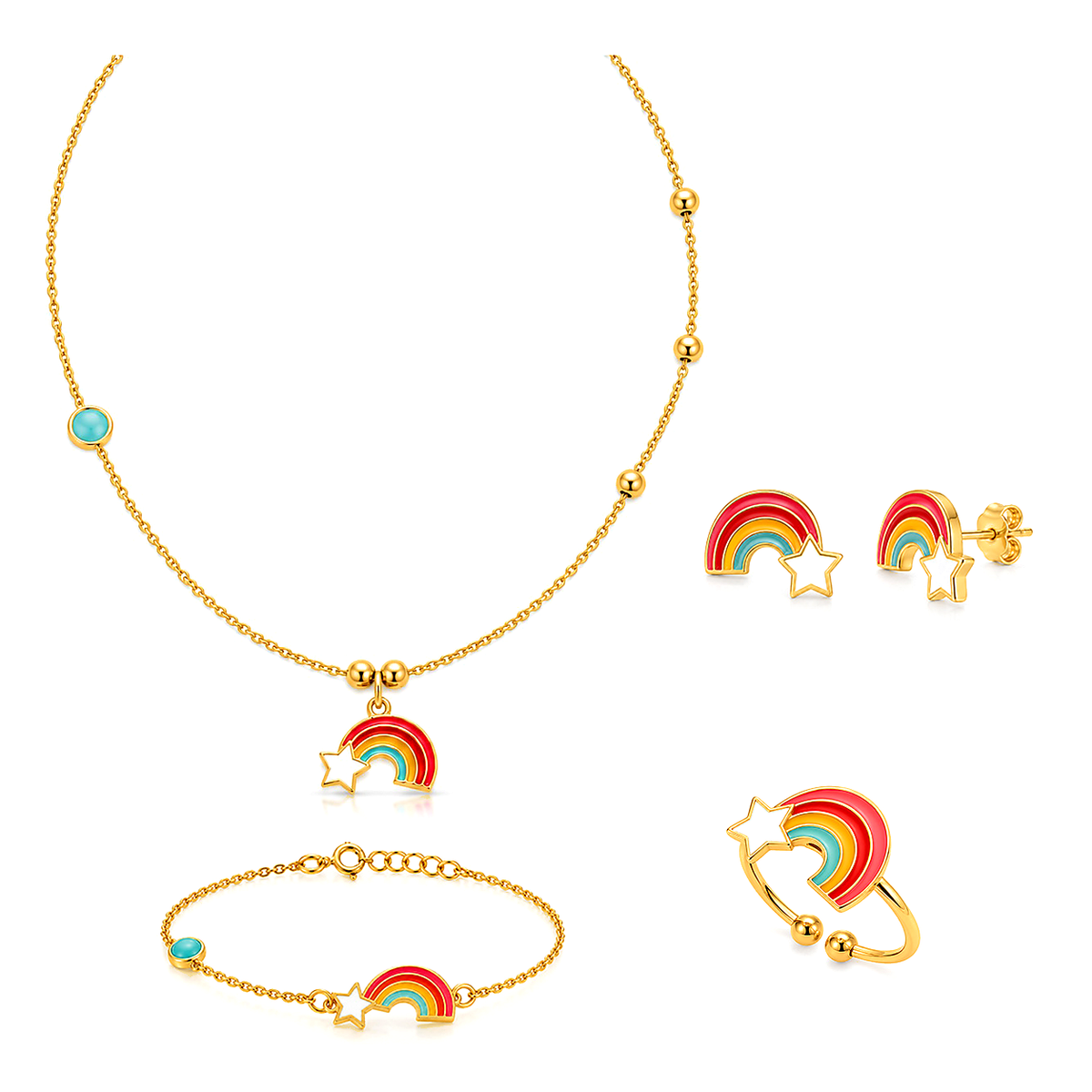 18K Gold Kids Set with Rainbow and Star Design