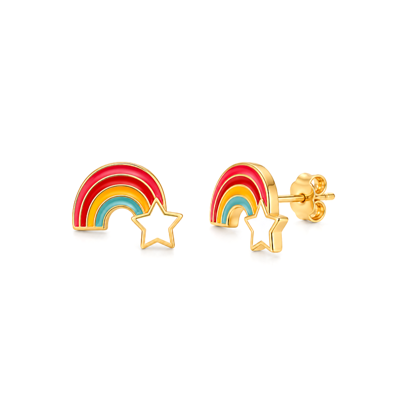 18K Gold Kids Set with Rainbow and Star Design