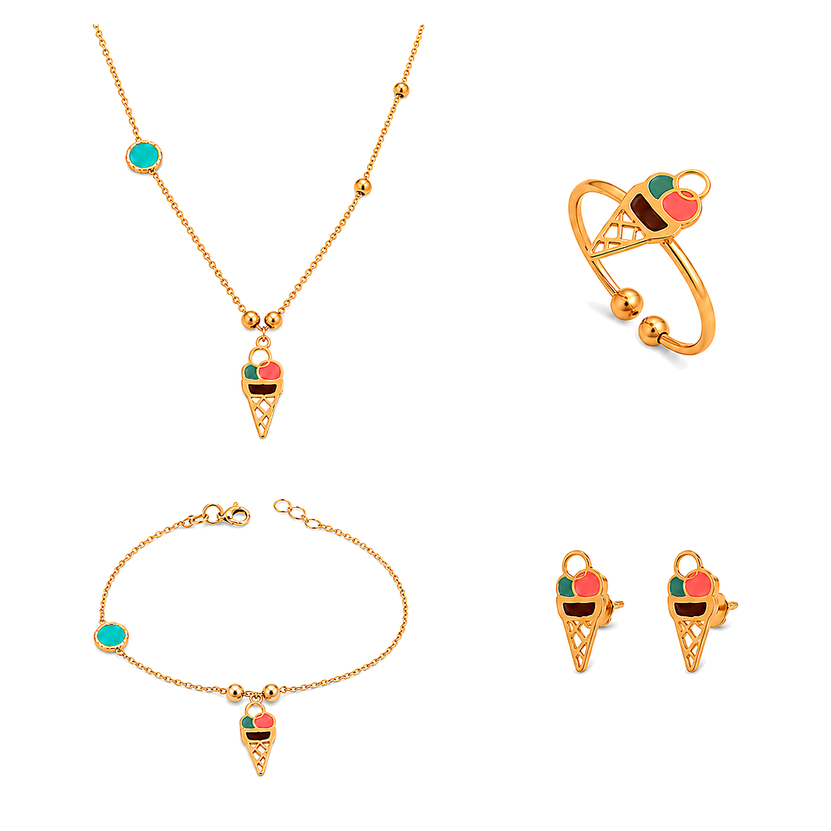 18K Gold Kids Set with Ice Cream Design
