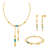 18K Gold Half Set with Delicate Colored Geometric Design
