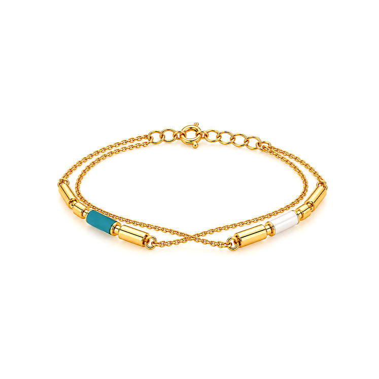 18K Gold Half Set with Delicate Colored Geometric Design