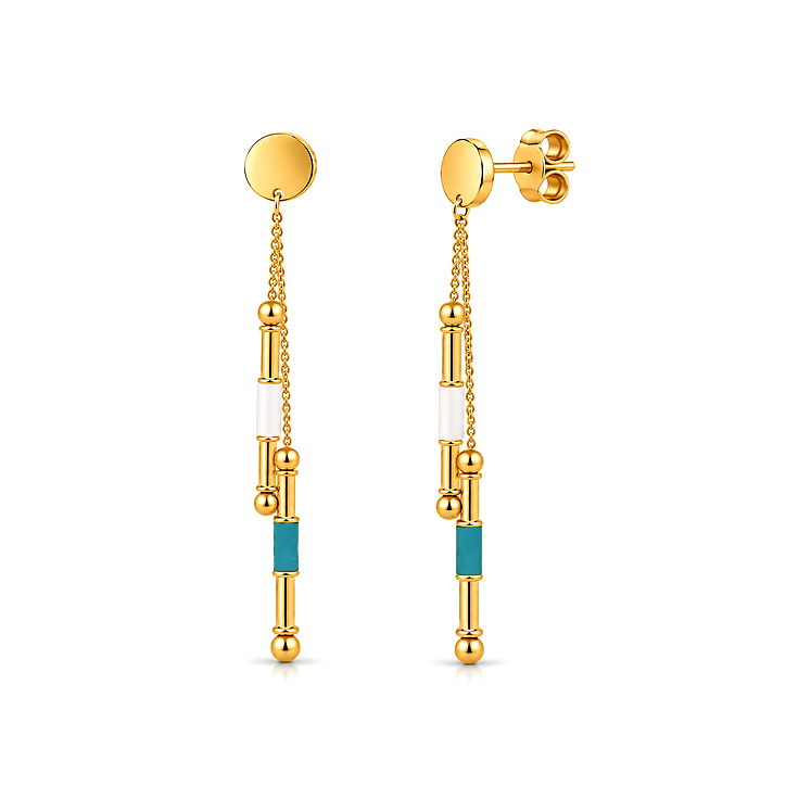 18K Gold Half Set with Delicate Colored Geometric Design