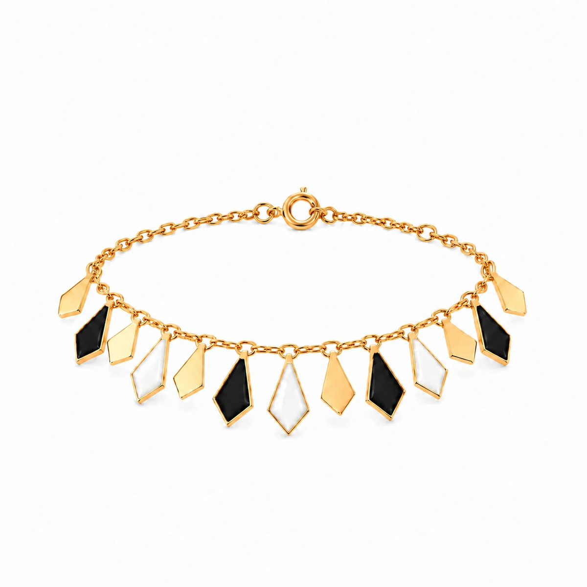 18K Gold Half Set with Geometric Design in Black